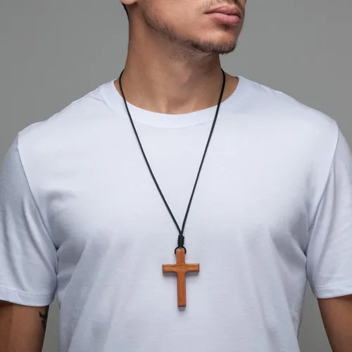Vista 3 de Intercession crucifijo de madera con cuerda hecho en Brasil