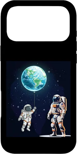 Vista 22 de Astronauts in Space Parent & Child in spacesuits with Planet Case for iPhone 16