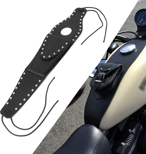 Vista 5 de Bolsa de cubierta de combustible, bolsa de cuero PU para cubierta de gas de motocicleta, cubierta de combustible Panel Trim con bolsa para XL 883