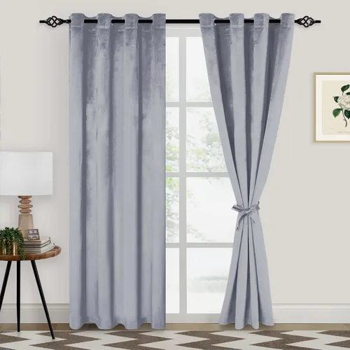 Vista 29 de XWZO Cortinas de terciopelo azul de 63 pulgadas de largo, elegantes cortinas de lujo suaves para sala de estar, aislamiento térmico, oscurecimiento