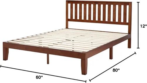 Vista 2 de Marco de cama de plataforma de madera maciza con cabecero en acabado espresso