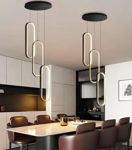 Vista 5 de Lámpara de Araña de Anillo Moderna LED Regulable Luz de Techo para Isla de Cocina Sala de Estar Escaleras Comedor Negro