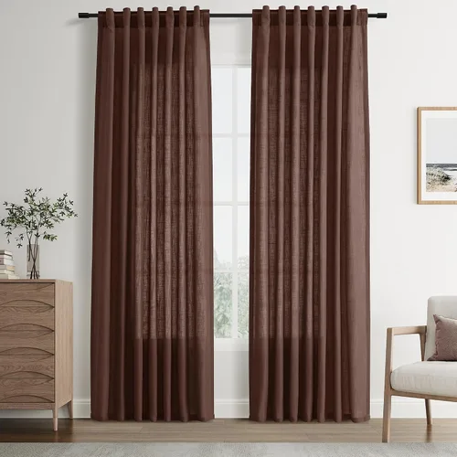 Vista 56 de Joywell - Cortinas de lino de 96 pulgadas de largo para sala de estar Natural