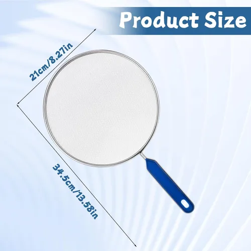 Vista 2 de Protector contra salpicaduras de grasa de 8.3 pulgadas para sartén, pantalla de grasa de acero inoxidable con mango de agarre, malla ultra fina que