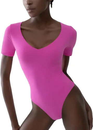 Vista 3 de PUMIEY Body de manga corta con cuello en V para mujer, colección Sharp