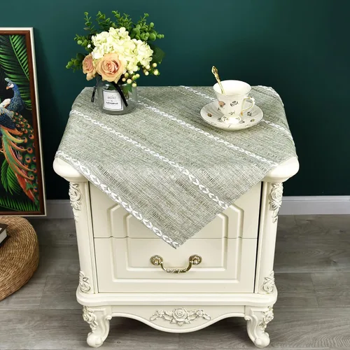 Vista 32 de NEWISHER Mantel cuadrado pequeño bordado rústico de 20 x 20 pulgadas, mantel de tela jacquard a rayas lavable para mesa de comedor para mesita