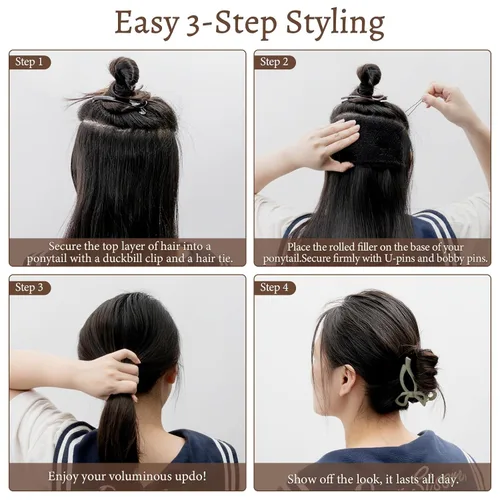 Vista 3 de 70 bultos de pelo Updo de 5 pulgadas, kit de inserción de volumen accesorios con 20 alfileres, 20 pines en forma de U, 2 clips de pico de pato, 3