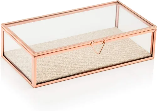 Vista 2 de WeDDINGSTAR - Joyero rectangular grande de cristal con bordes dorados, color blanco