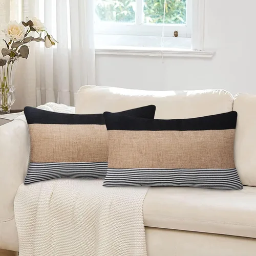 Vista 6 de JASEN Fundas de almohada negras de 12 x 20 pulgadas, fundas de almohada decorativas estilo bohemio lumbar para sofá o cama