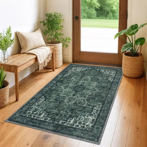 Vista 141 de SIILOOM Alfombra lavable de 2 x 3 pies, alfombra suave color taupe ceniza para entrada, tapete antideslizante para puerta de interior, tapete