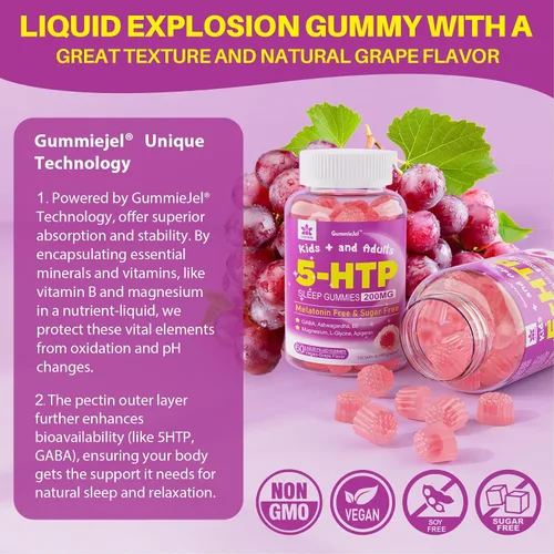 Vista 7 de Gomitas 5HTP para adultos y niños mayores de 8 años, gomitas sin melatonina con glicinato de magnesio, GABA, L-glicina, Ashwagandha, vitamina B6