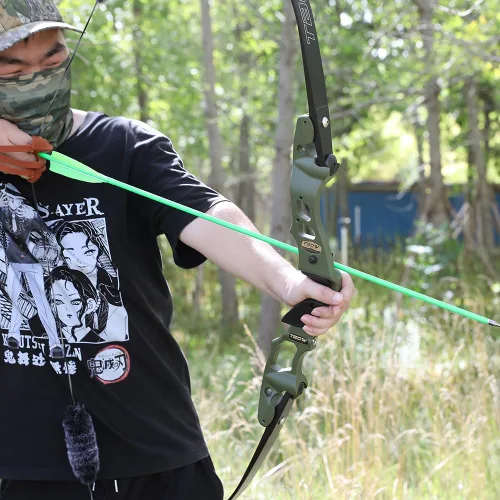 Vista 7 de Arco recurvo ILF de 62 pulgadas 25-65Lbs Metal Riser Competition Recurve Verde oliva