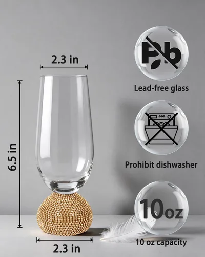 Vista 5 de Juego de flautas de champán de 4, vasos de champán sin tallo para boda, vasos de mimosa de cristal irrompibles y elegantes, flautas de champán de 10