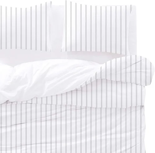 Vista 4 de Wake In Cloud - Juego de edredón a rayas, estampado de rayas verticales a rayas neutrales, ropa de cama suave y ligera, 3 piezas, gris y blanco