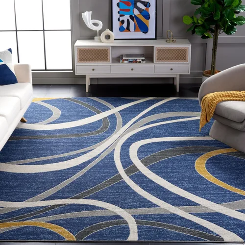 Vista 17 de SAFAVIEH Odyssey Collection - Alfombra de pasillo de 2 pies 2 pulgadas x 8 pies, marfil azul y dorado, diseño abstracto moderno, ideal para zonas