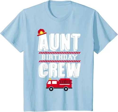 Vista 12 de Aunt Birthday Crew Fire Truck Fireman - Camiseta para fiesta de acogida, Negro, S