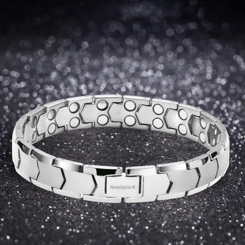 Vista 5 de Pulseras magnéticas de titanio puro para hombre, 99% titanio puro (ligero), pulseras magnéticas dobles potentes, eliminan la electricidad estática
