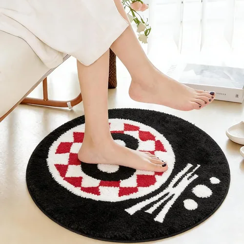 Vista 4 de Alfombra redonda negra de 8 bolas de 32 pulgadas para el hogar, alfombra de ocho bolas, alfombra de baño antideslizante para ducha, bonita alfombra