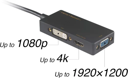 Vista 4 de SIIG Mini DisplayPort a VGA/DVI-D/HDMI 4K 3 en 1 Adaptador Convertidor Thunderbolt 2 Compatible hasta 4Kx2K para MacBook iMac Surface y otros