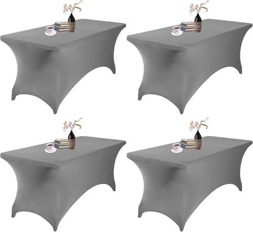 Vista 177 de Paquete de 2 fundas de mesa de elastano impermeables para mesas rectangulares, 6 pies, negras, elásticas, resistentes a manchas, para todas