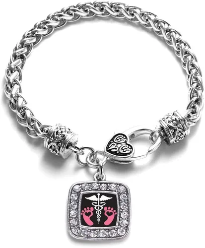 Vista 29 de Pulsera de dijes cuadrados de plata con joyería de circonita cúbica