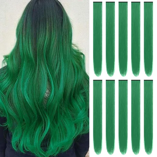 Vista 10 de Extensiones de cabello negro con clip, extensiones sintéticas