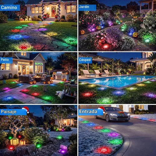 Vista 2 de Peasur Luces solares de suelo para exteriores, paquete de 24 luces planas de disco con energía solar, IP68 impermeable, antioxidante, iluminación