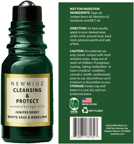 Vista 9 de Mezcla de aceites esenciales roll-on Focus Memory Concentration Orange Ginger Pachuli y limpieza y protege enebro Berry White Sage con Nerolina