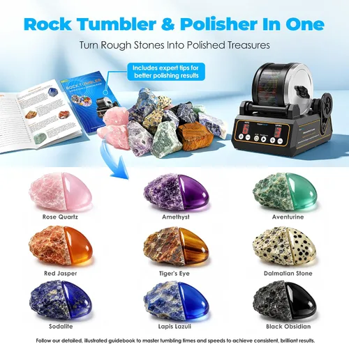 Vista 2 de K1 Rock Tumbler Kit – Pulidor de rocas giratorio fiable para adultos, principiantes y aficionados, barril de goma silencioso de 2.5 libras con 3