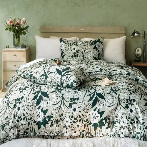 Vista 12 de Helthep Funda de edredón floral tamaño Twin, 100% algodón, con estampado de flores rosas, funda de edredón vintage botánica con hojas verdes, funda