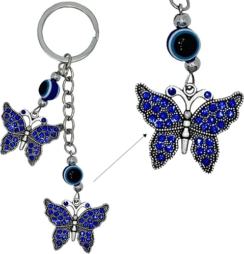 Vista 10 de LUCKBOOSTIUM Evil Eye Animal Keychain & Protection, Evil Eye Car Hanging Ornament, Rear View Mirror Accessories, Home Decor Azul