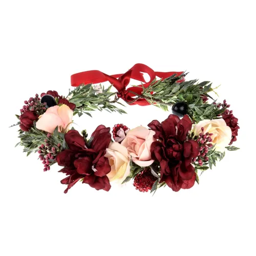 Vista 7 de Corona de flores suculentas, eucalipto, halo de boda, diadema floral, accesorio para fotos (B-blanco)