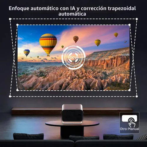 Vista 4 de 【Enfoque automático/Keystone】Proyector 4K con WiFi y Bluetooth, proyector de película giratorio de 360°, proyector portátil con 200 ANSI, proyector
