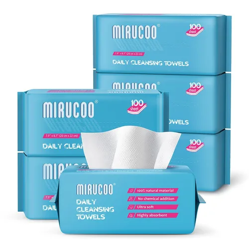 Vista 9 de 100 hojas de toallas de limpieza diaria ultra suaves y secas para pieles sensibles, paños faciales desechables 100% viscosa orgánica (paquete de 1)