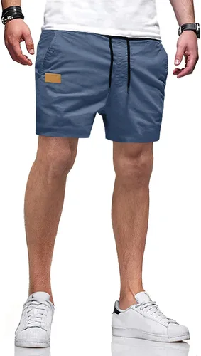 Vista 15 de JMIERR Pantalones cortos casuales de algodón con cordón de verano para la playa de sarga elástica chino golf corto con bolsillos Beige