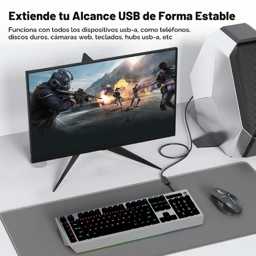 Vista 7 de Paquete de 2 cables de extensión USB 3.0, cable extensor USB 3.0 de transferencia de datos de 5 Gbps y carga rápida de 18 W, cables tipo A macho a