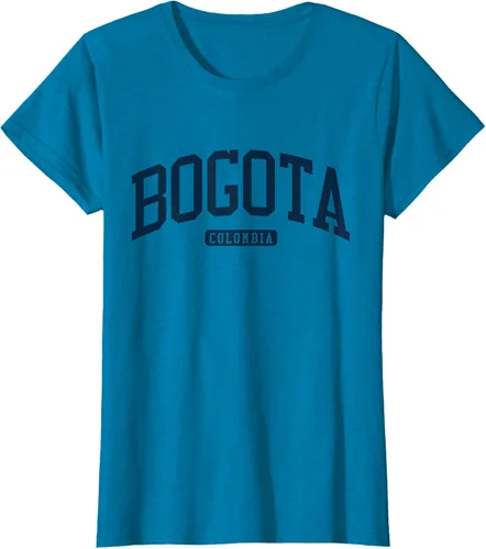 Vista 78 de Bogotá Colombia College University Style Camiseta azul marino, Blanco