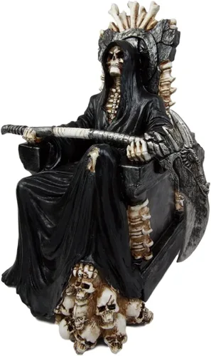 Vista 5 de Ebros Gift Figura negra de la muerte santa parca sentado en el trono de esqueleto, 10.5 pulgadas de alto, tiempo no espera a ningún hombre, ángel