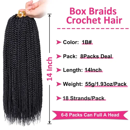 Vista 2 de Unionbeauty - Paquete de 8 trenzas de caja Goddess de cabello a ganchillo, 144 mechones por lote, trenzas de ganchillo preenlazadas, trenzas de caja