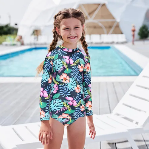 Vista 3 de Conjunto de traje de baño de dos piezas con protección solar UPF 50+ para niñas, conjunto de traje de baño de manga larga
