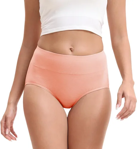 Vista 2 de Ropa interior de algodón para mujer, de cintura alta, braguitas elásticas de cobertura completa