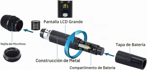 Vista 7 de ) Sistema de micrófono inalámbrico UHF de 6 canales Micrófono inalámbrico con metal de mano, canal de frecuencia fija, micrófono dinámico