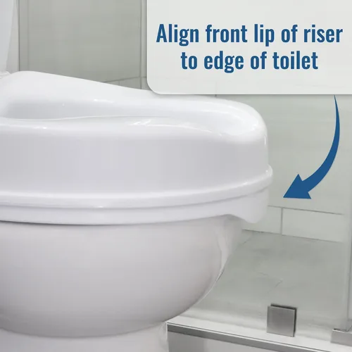 Vista 8 de HealthSmart Elevador de asiento de inodoro elevado con bloqueo para personas mayores, elevación de 4 pulgadas con tapa, se adapta a inodoros
