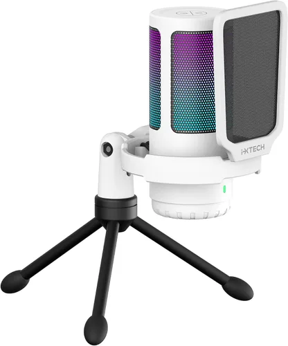 Vista 11 de IXTECH - Micrófono USB para juegos para PC, micrófono condensador con cancelación de ruido para podcasts y transmisión de video con soporte