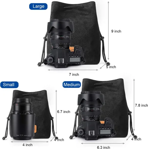 Vista 3 de S-ZONE Bolsa suave para cámara DSLR, bolsa de inserción con cordón, funda de lente compatible con Canon Nikon Sony