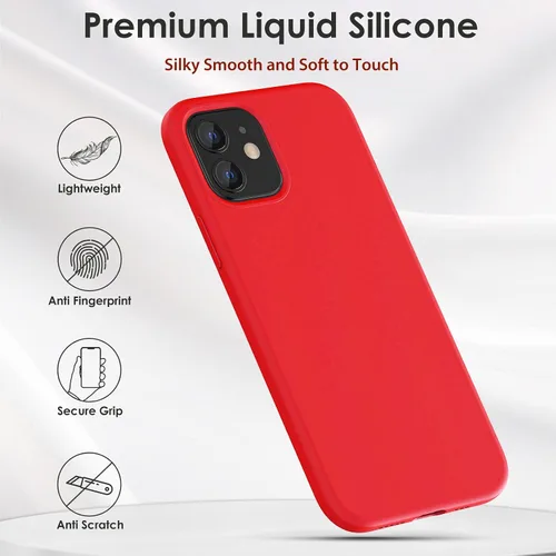 Vista 2 de CALOOP Funda delgada para iPhone 12 y 12 Pro, silicona líquida suave a la piel, marco duro resistente a prueba de golpes, con forro de microfibra