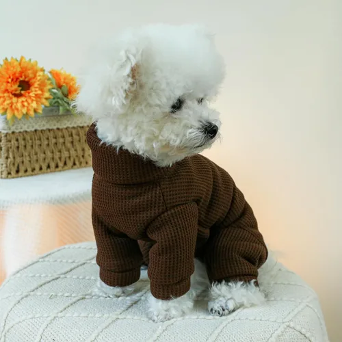 Vista 4 de Ropa para perros pequeños, cuello alto, abrigo de forro polar para otoño e invierno, overol para perro, pijama para cachorros, ropa de gato