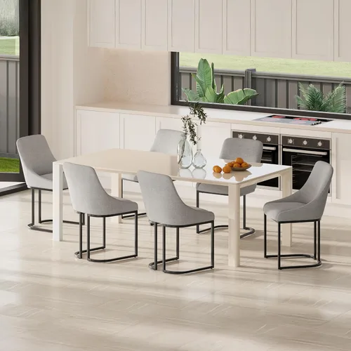 Vista 9 de COLAMY LUMA - Juego de 2 sillas de comedor de tela tapizada con patas de metal y cojín acolchado, sillas laterales sin brazos para comedor, cocina