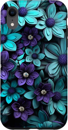 Vista 25 de Purple Flowers Teal Blue Floral Cute Botanical Garden Print Case for iPhone 17
