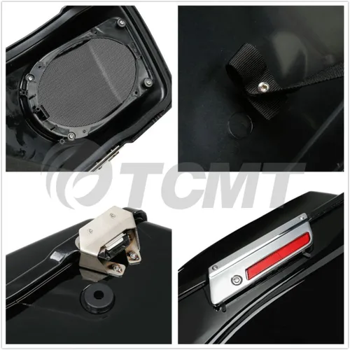 Vista 5 de TCMT Alforjas rígidas de 5 x 7 pulgadas, tapas de altavoz con altavoz y forros, inserto de alfombra para modelos Harley Touring CVO Road Glide Road